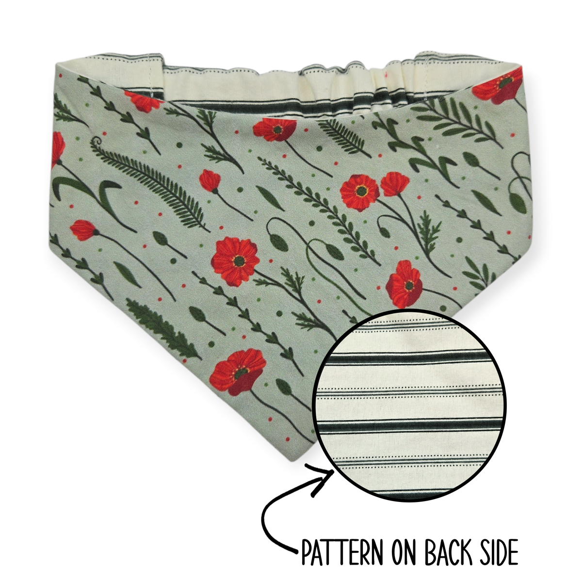 Sage Poppies/Green & Cream Stripes Reversible Bandana
