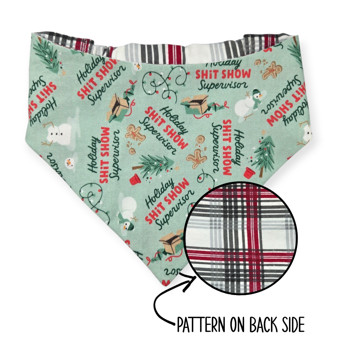 Shit Show Supervisor/Gray Red Cream Plaid Reversible Bandana