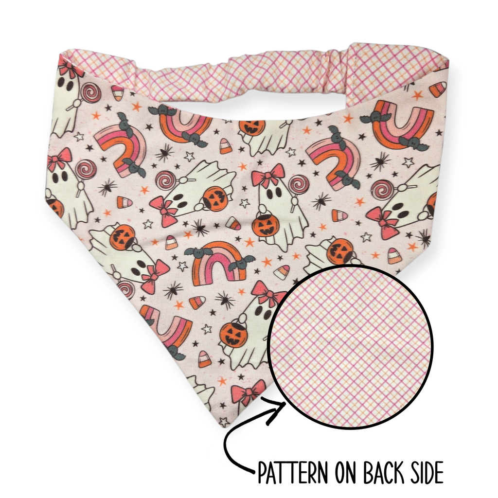 Spooky Cute Ghost/Pink Plaid Reversible Bandana