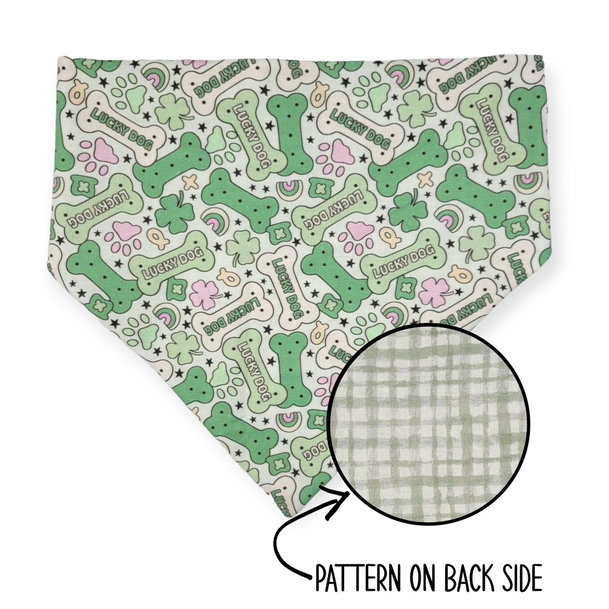 St. Patrick's Day Lucky Dog/Gingham Sage Plaid Reversible Bandana