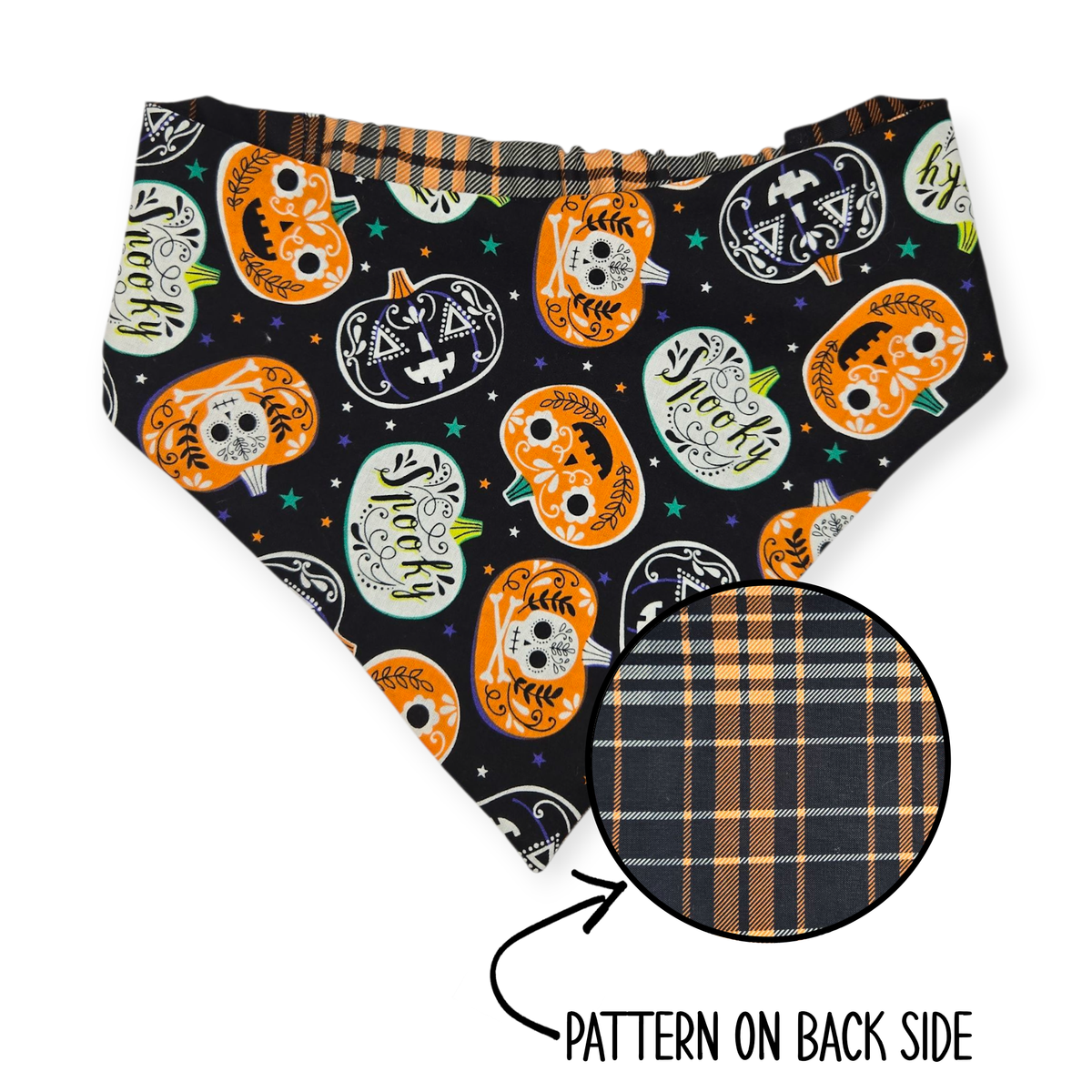 Sugar Skull Pumpkins/Halloween Plaid Reversible Bandana