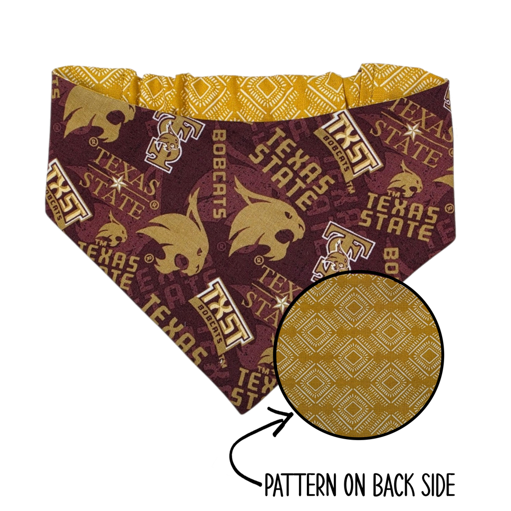 Bobcats /Mustard Mudcloth Reversible Slip-on Scrunchie Bandana (Small/Medium)
