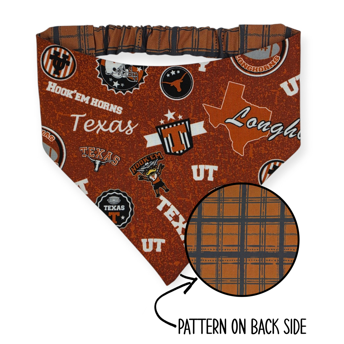 UT Longhorns/Pumpkin Spice Magic Plaid Reversible Slip-on Scrunchie Bandana