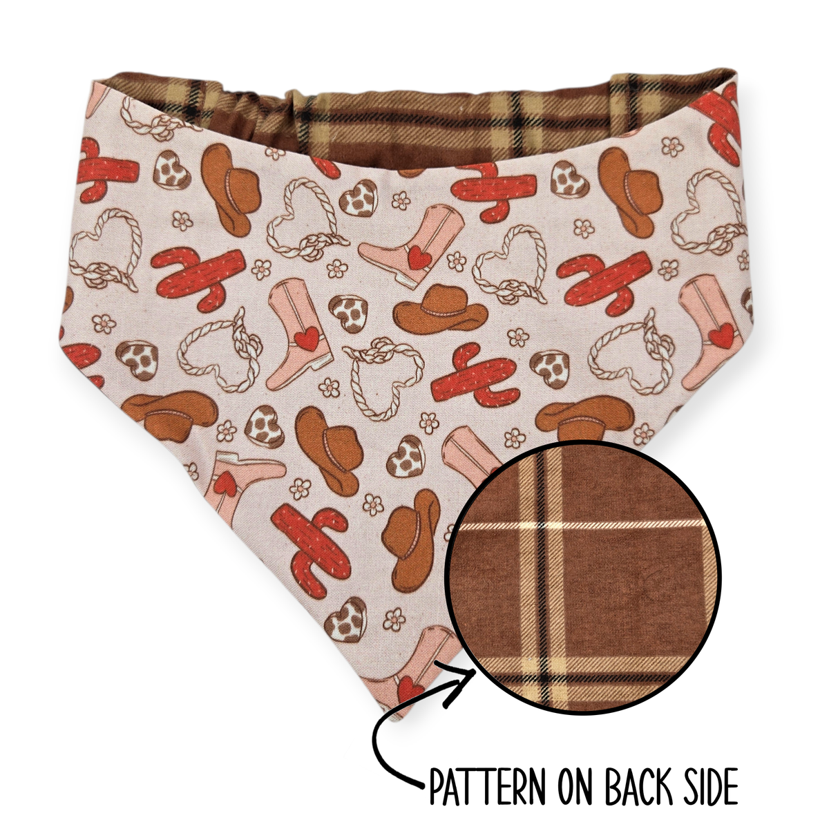 Western Valentines/Brown Plaid Reversible Bandana