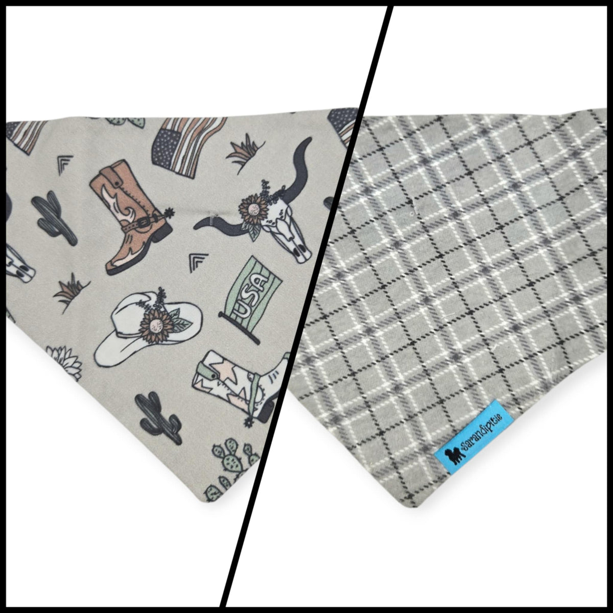 Little Cowboy/Gray Plaid Reversible Tie-on Bandana (X-Small)