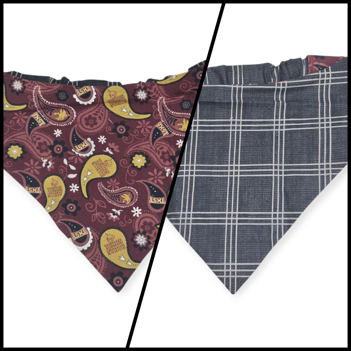 Paisley Bobcats / Charcoal Plaid Reversible Slip-on Scrunchie Bandana (Large/X-Large)