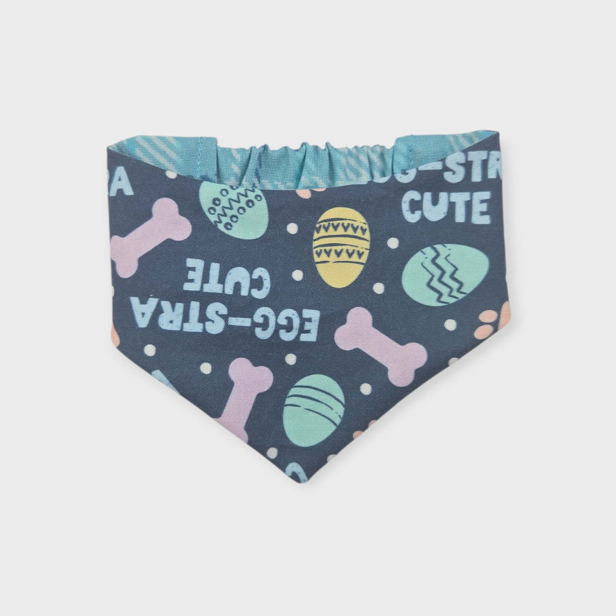 Egg-stra Cute/Aqua Plaid Slip-on Scrunchie Bandana (X-Small/Small)