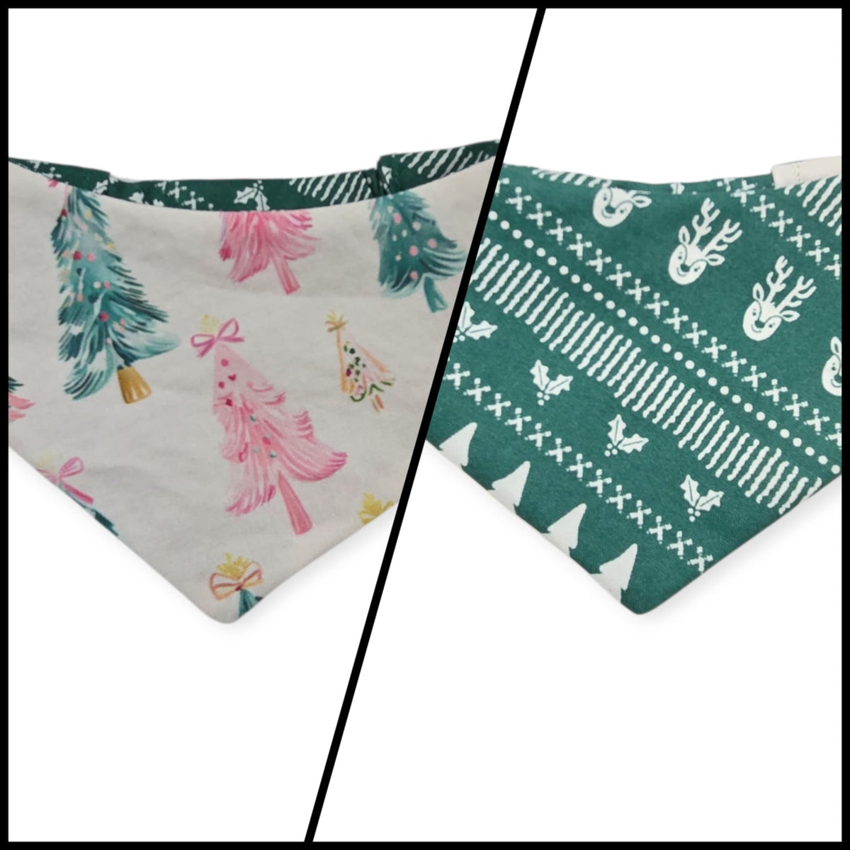 Preppy Pink Coquette Christmas/Winter Fair Isle Reversible Slip-on Scrunchie Bandana (Small)