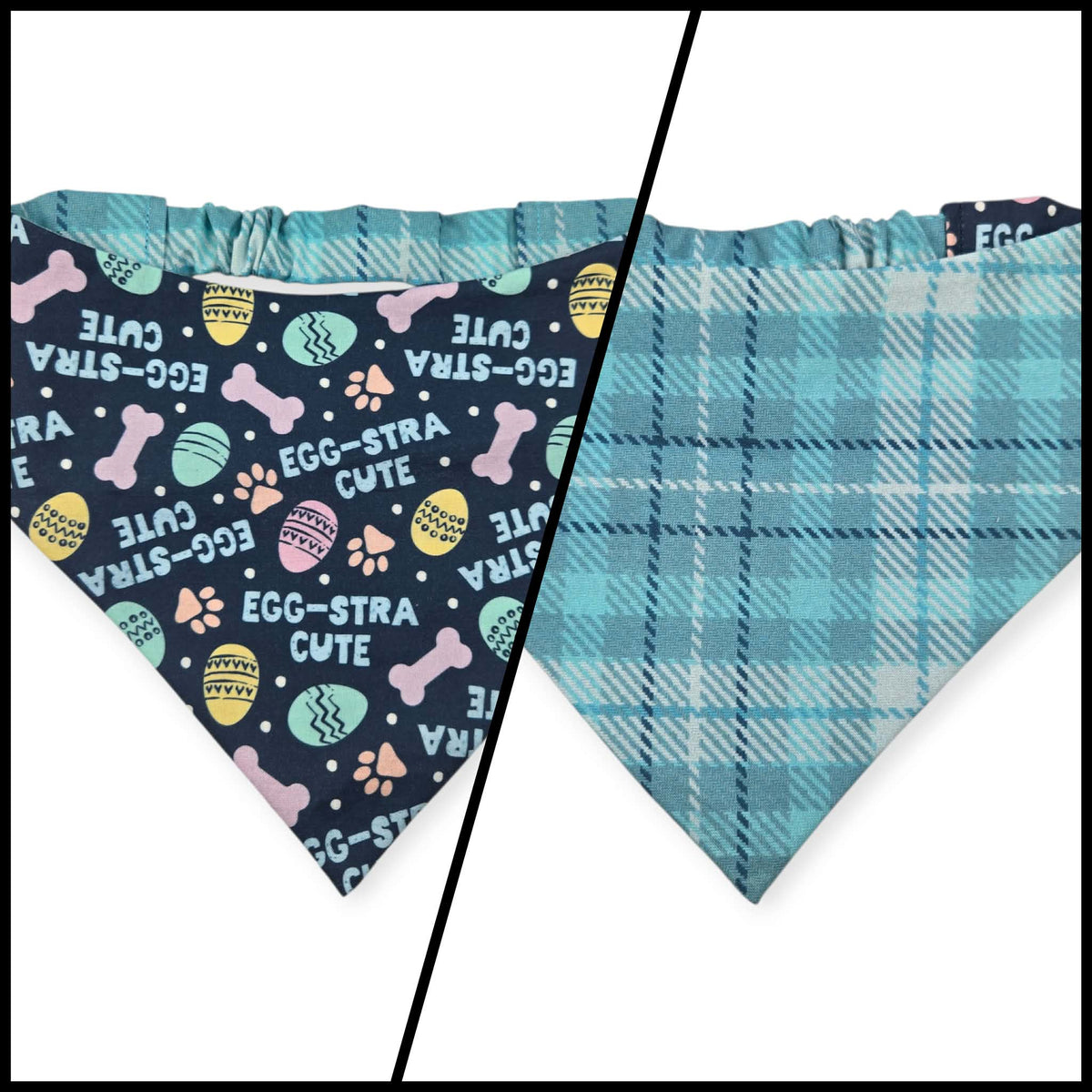 Egg-stra Cute/Aqua Plaid Slip-on Scrunchie Bandana (Large/X-Large)