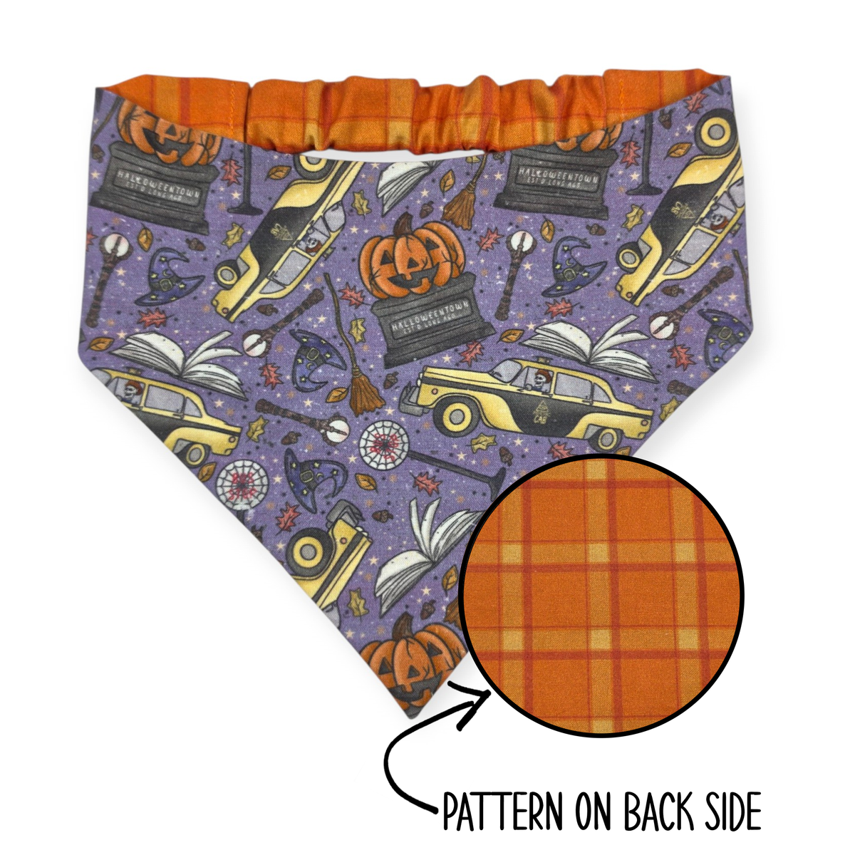 Halloweentown/Orange Plaid Reversible Slip-on Scrunchie Bandana (X-Small/Small)