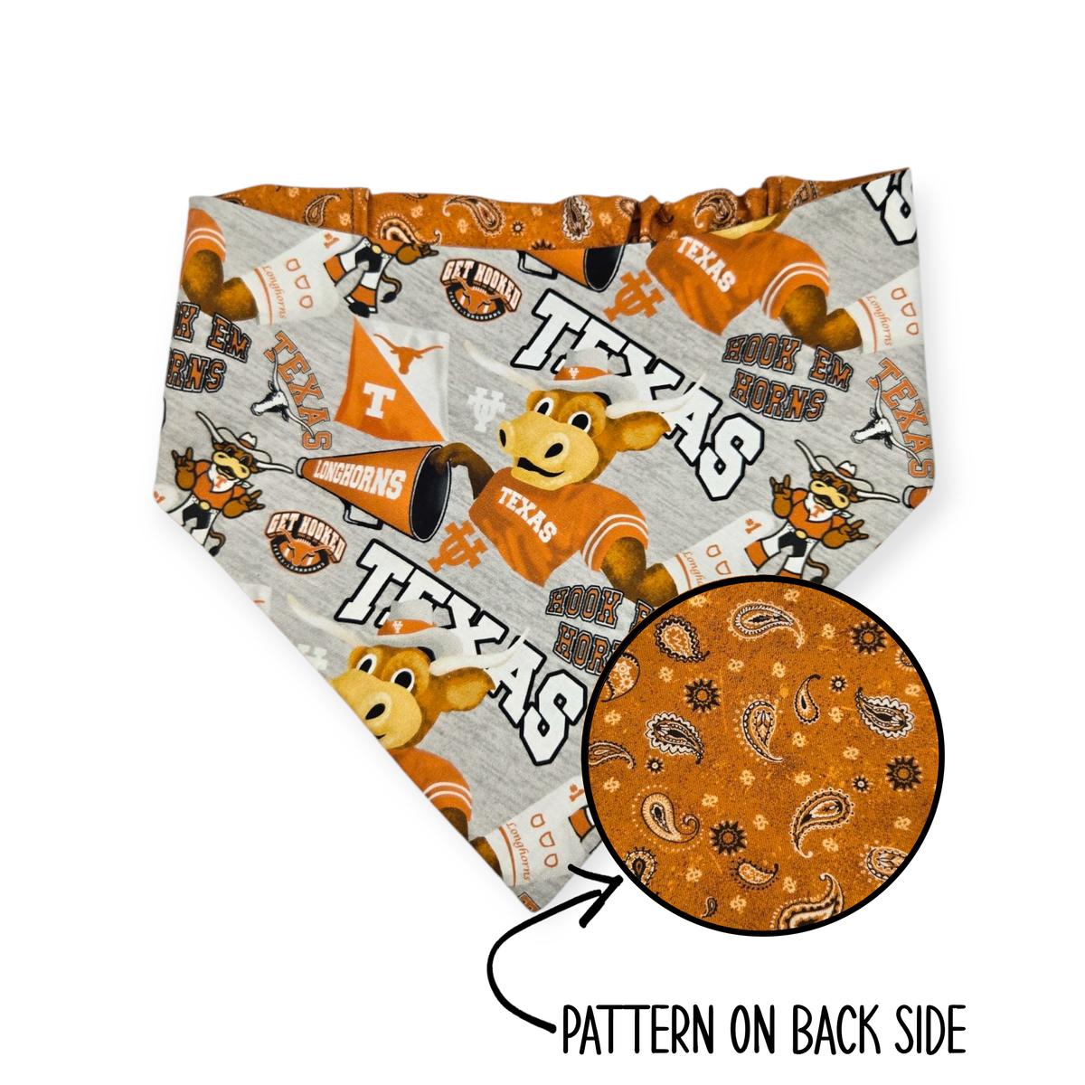 UT Mascot/Rust Orange Paisley Reversible Slip-on Scrunchie Bandana (Small)