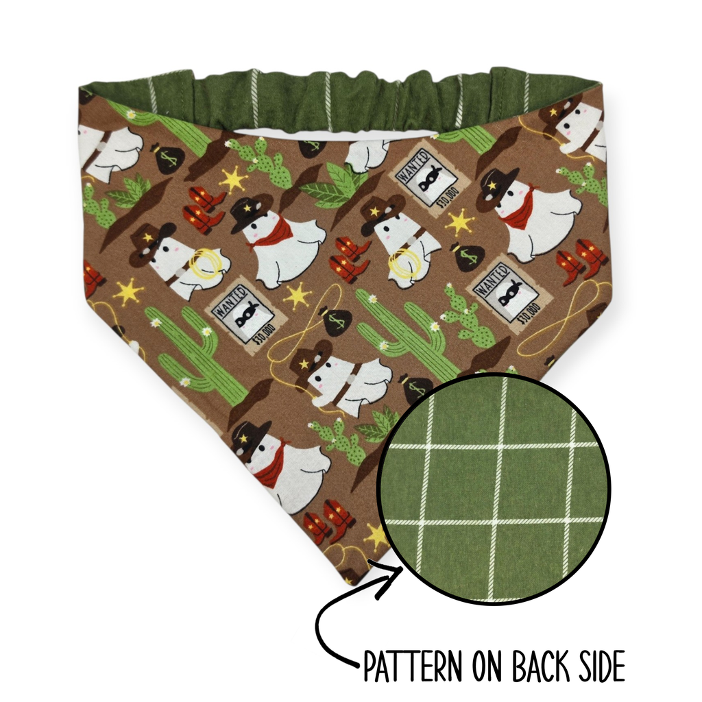 Outlaw Ghost/Cactus Green Windowpane Plaid Reversible Slip-on Scrunchie Bandana