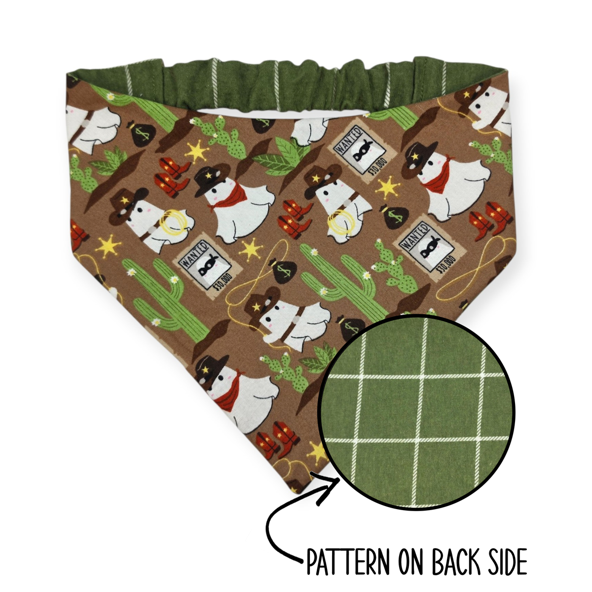 Outlaw Ghost/Cactus Green Windowpane Plaid Reversible Slip-on Scrunchie Bandana